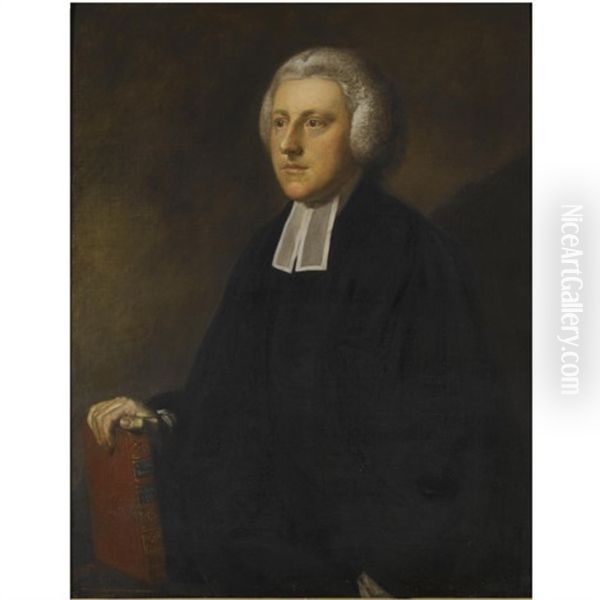 Portrait Of A Suffolk Clergyman, Half Length, Wearing Cassock And Bands, His Right Hand Resting On A Copy Of Buck's 1632 New Testament Oil Painting by Thomas Gainsborough