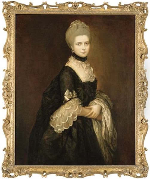 Portrait Of Maria Walpole, Countess Of Waldegrave, Later Duchess Of Gloucester, In A Black Dress Oil Painting by Thomas Gainsborough