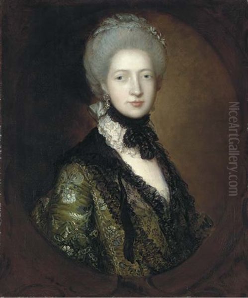 Portrait Of Lady Willielma Glenorchy In A Green Embroidered Dress And Black Lace Shawl Oil Painting by Thomas Gainsborough