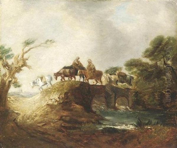 Reiter Mit Ihren Lastpferden Auf Einer Brucke Oil Painting by Thomas Gainsborough