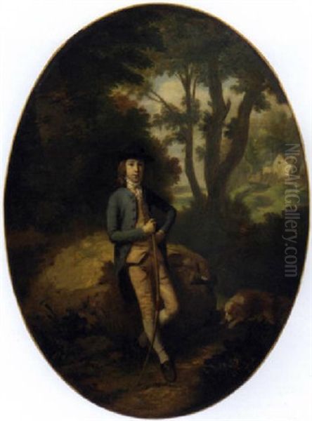 Portrait Of Frederick Howard, 5th Earl Of Carlisle, Standing In A Landscape, Holding A Bow, With A Rabbit And A Dog Oil Painting by Thomas Gainsborough