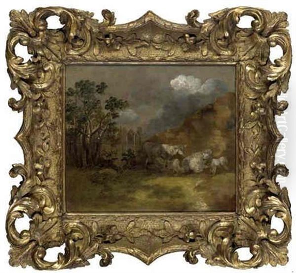 Sheep And Lambs By A Fence In A Landscape Oil Painting by Thomas Gainsborough