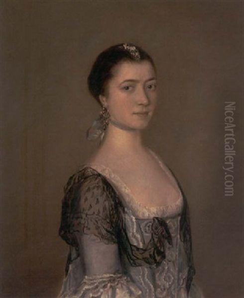 Portrait Of Miss Elizabeth Edgar In A Blue Dress With A Black Lace Shawl Oil Painting by Thomas Gainsborough