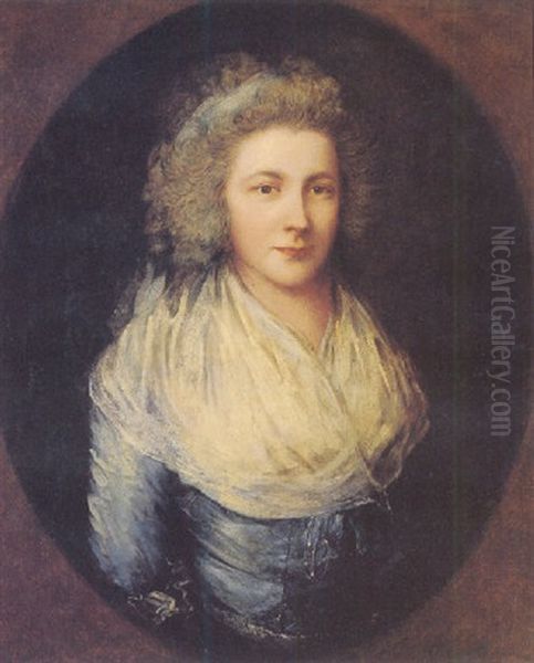 Portrait Of Mrs. Samuel Kilderbee Wearing A Blue Dress And White Shawl Oil Painting by Thomas Gainsborough