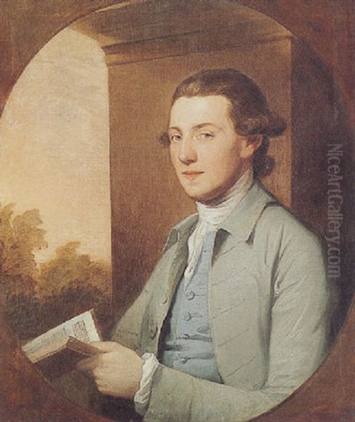 Portrait Of A Gentleman (robert, 8th Baron Conyers And 4th Earl Of Holderness?), In A Grey Coat And Blue Waistcoat Holding A Book Oil Painting by Thomas Gainsborough