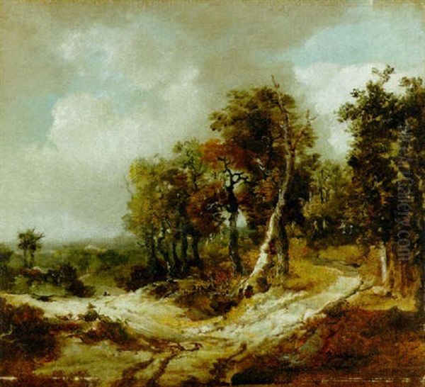 A Wooded Landscape With A Traveller Seated At A Fork In The Path by Thomas Gainsborough