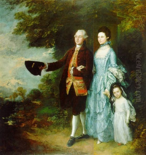 The Byam Family: Group Portrait Of Mr. And Mrs. George Byam And Their Eldest Daughter Selina In A Wooded Landscape Oil Painting by Thomas Gainsborough