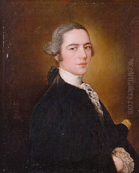 Portrait Of Thomas Linley, Jr., In A Black Coat And White Cravat Oil Painting by Thomas Gainsborough