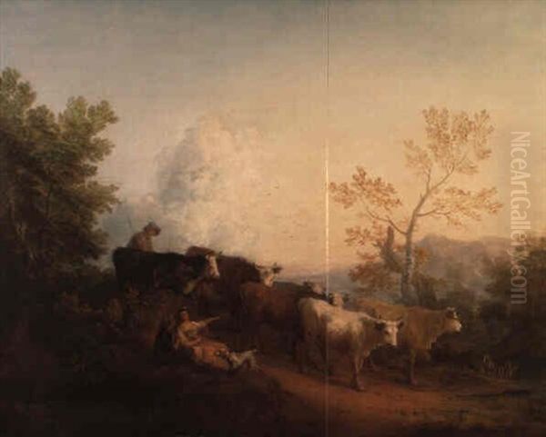 Evening: A Landscape With Cattle Returning Home Oil Painting by Thomas Gainsborough