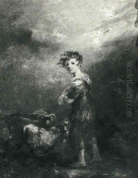 A Child With Two Sheep Standing In A Gale Wind Oil Painting by Thomas Gainsborough