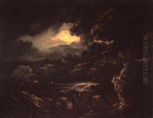 A Woody Landscape Near Bath With Two Peasants And A Cart    On A Road Oil Painting by Thomas Gainsborough