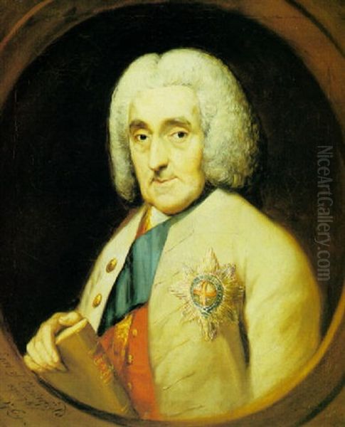 Portrait Of Lord Chesterfield, Bust Length, Wearing The     Order Of The Garter, Holding A Book Oil Painting by Thomas Gainsborough