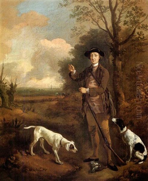 Major Dade And His Two Pointers In A Landscape Oil Painting by Thomas Gainsborough