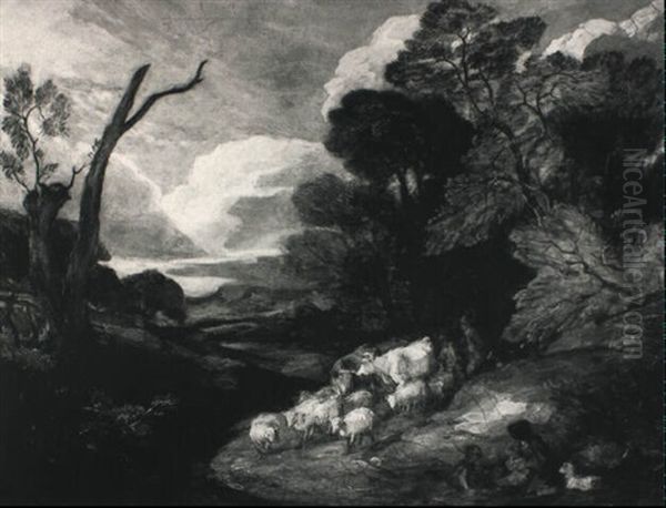 A Wooded Landscape With Herdsmen And Animals Oil Painting by Thomas Gainsborough