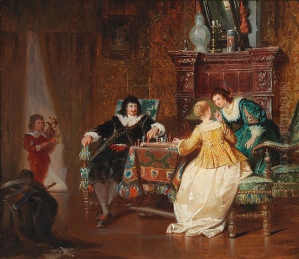 The Game Of Chess Oil Painting by Jakob Emanuel Gaisser