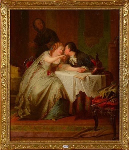 Scene Galante Dans Un Interieur Oil Painting by Jakob Emanuel Gaisser