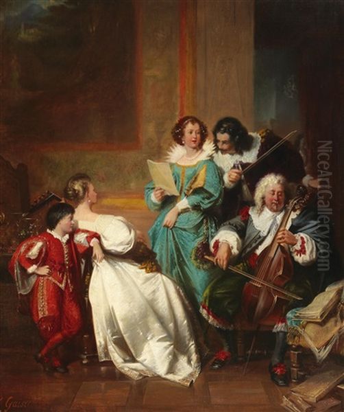 A Music-making Party Oil Painting by Jakob Emanuel Gaisser