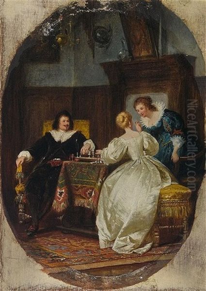 Musikstunde - Schachspiel Oil Painting by Jakob Emanuel Gaisser