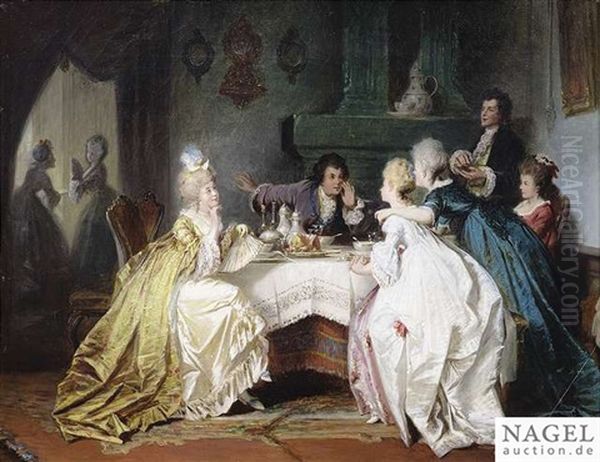 An Elegant Company In A Parlour Oil Painting by Jakob Emanuel Gaisser