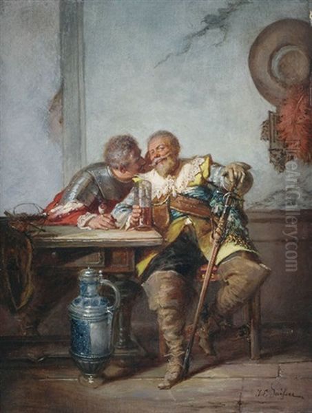 Zwei Alte Haudegen Im Gesprach Oil Painting by Jakob Emanuel Gaisser