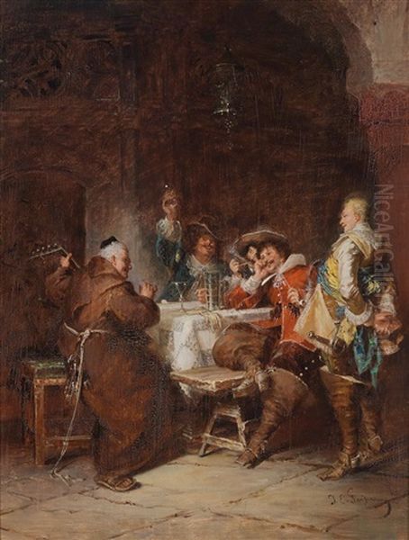 Frohliche Runde Im Weinkeller Oil Painting by Jakob Emanuel Gaisser