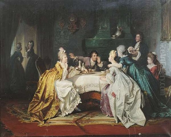 Saloninterieur Mit Einer Eleganten Gesellschaft Beim Souper Oil Painting by Jakob Emanuel Gaisser