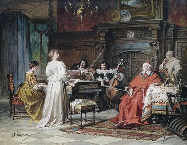 Hauskonzert Fur Einen Kardinal Im Historischen Interieur Oil Painting by Jakob Emanuel Gaisser