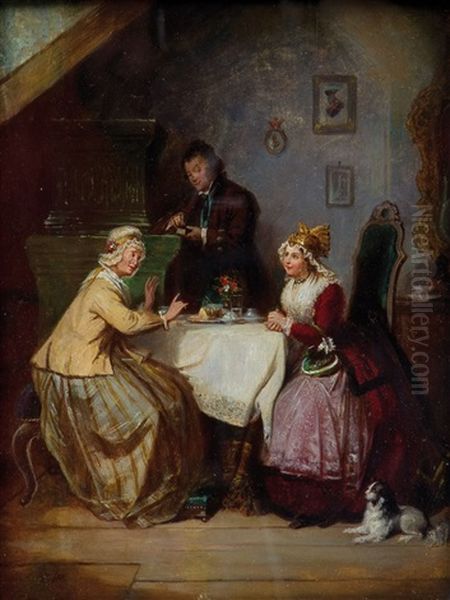 Beim Kaffeeplausch Oil Painting by Jakob Emanuel Gaisser