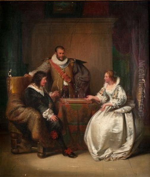 La Partie D'echecs Oil Painting by Jakob Emanuel Gaisser