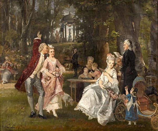 Rokkokogesellschaft Im Park Oil Painting by Jakob Emanuel Gaisser