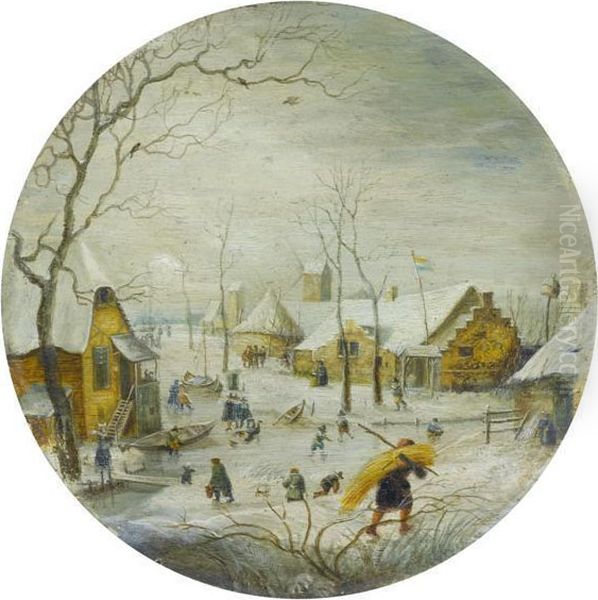 Winter Landscape With Frozen River Oil Painting by Hendrick Avercamp