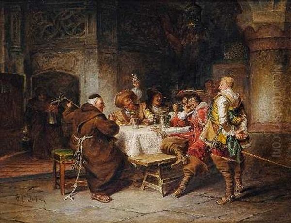 Landsknechte Und Monche Bei Wein Und Musik Oil Painting by Jakob Emanuel Gaisser