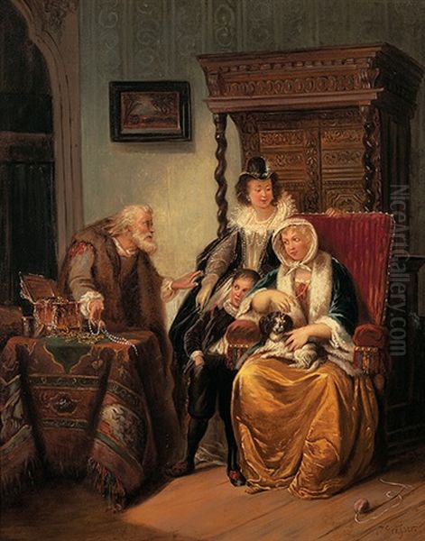 Vornehme Damen In Historischen Renaissance-kostumen Besuchen Einen Juwelier Oil Painting by Jakob Emanuel Gaisser