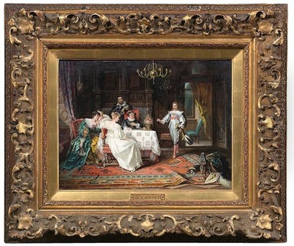 Elegante Gesellschaft Im Saloninterieur, Den Auftritt Eines Lautenspielers Erwartend Oil Painting by Jakob Emanuel Gaisser