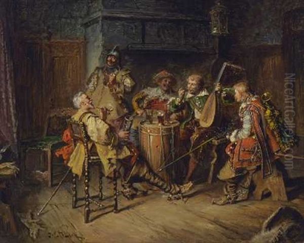 Landsknechte In Der Stube (+ Kartenspieler Im Weinkeller; Pair) Oil Painting by Jakob Emanuel Gaisser