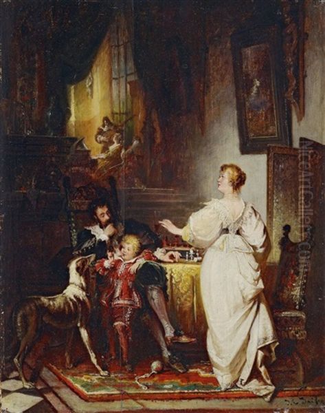 Familienszene In Interieur by Jakob Emanuel Gaisser