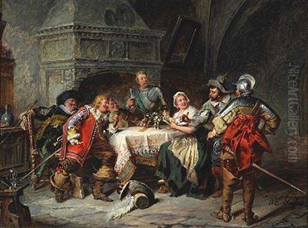 The Card Game Oil Painting by Jakob Emanuel Gaisser