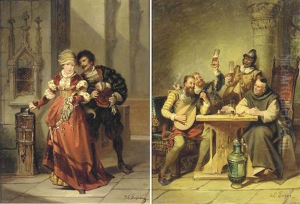 A Kind Gesture (+ Soldiers Making Merry; Pair) Oil Painting by Jakob Emanuel Gaisser