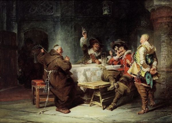 Heitere Gesellschaft Im Klosterkeller Oil Painting by Jakob Emanuel Gaisser