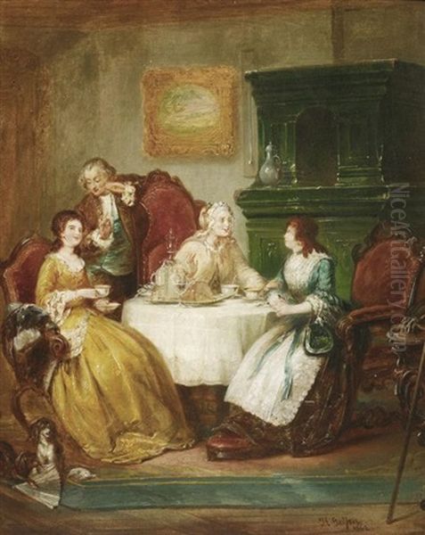 Plausch Bei Kaffee Und Kuchen Oil Painting by Jakob Emanuel Gaisser