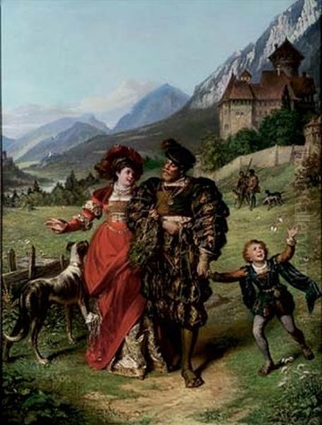 La Promenade Du Gentilhomme Oil Painting by Jakob Emanuel Gaisser