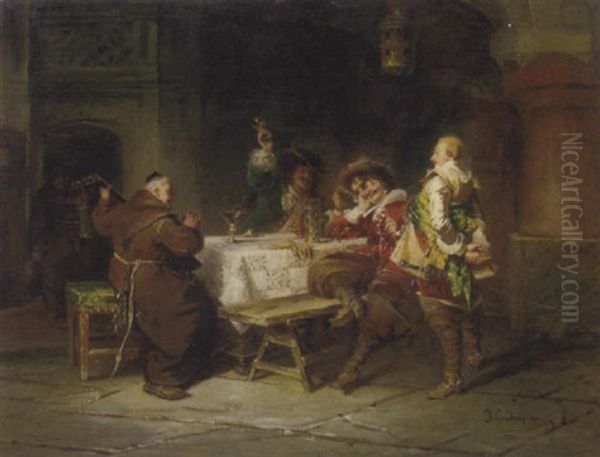 Zecherrunde Im Klosterkeller Oil Painting by Jakob Emanuel Gaisser