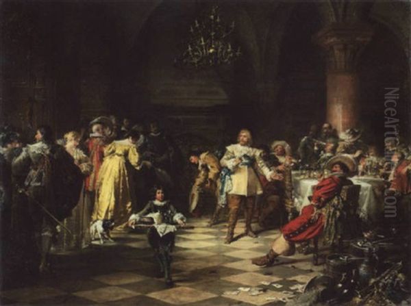 Festgesellschaft Im Schlossaal Oil Painting by Jakob Emanuel Gaisser