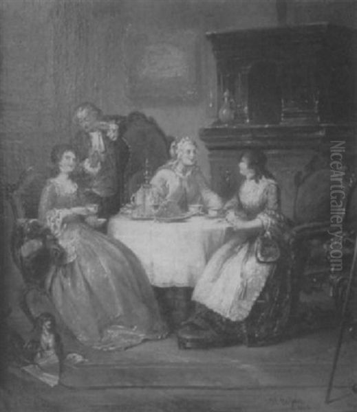 Der Kaffeeplausch Oil Painting by Jakob Emanuel Gaisser