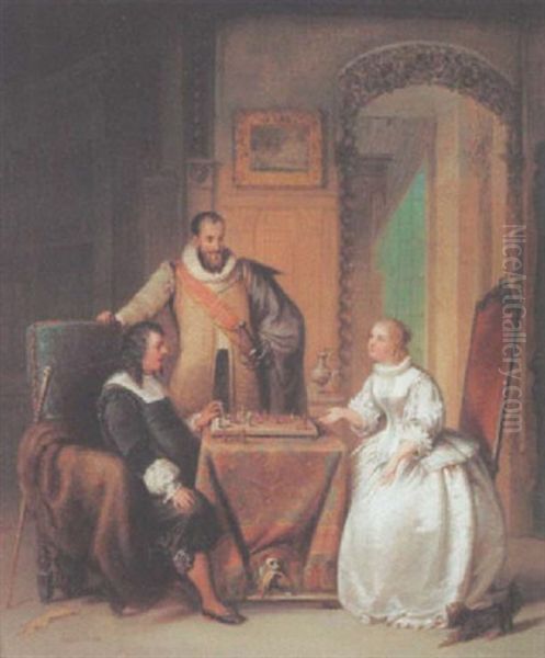 Die Schachpartie Oil Painting by Jakob Emanuel Gaisser