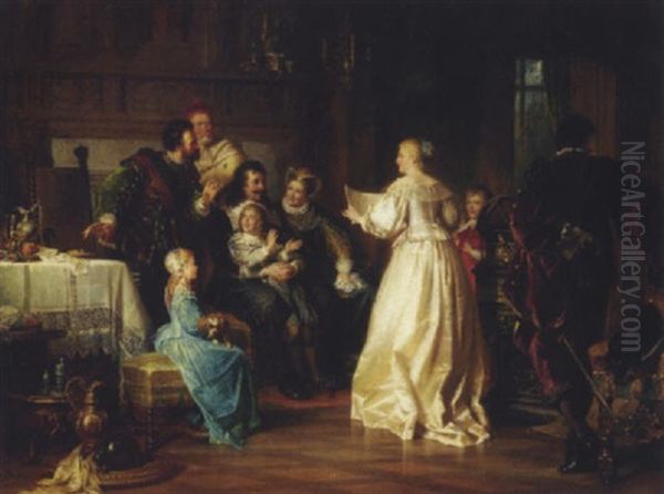 A Musical Interlude Oil Painting by Jakob Emanuel Gaisser