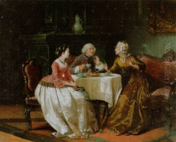 Der Kaffeeplausch Oil Painting by Jakob Emanuel Gaisser