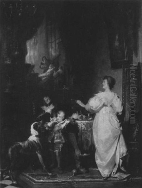 Familienszene In Einem Interieur Der Van Dyck-epoche by Jakob Emanuel Gaisser