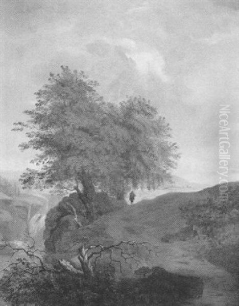 Romantisierte Sommerlandschaft Mit Wasserfall Oil Painting by Jakob Emanuel Gaisser