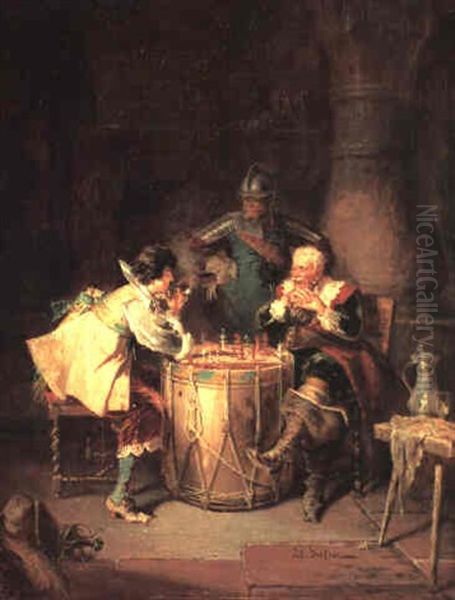 The Game Of Chess Oil Painting by Jakob Emanuel Gaisser